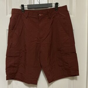 Eddie Bauer Cargo Shorts Mens 34 Rust/Orange Nylon Flat Front Zip Fly Hiking New